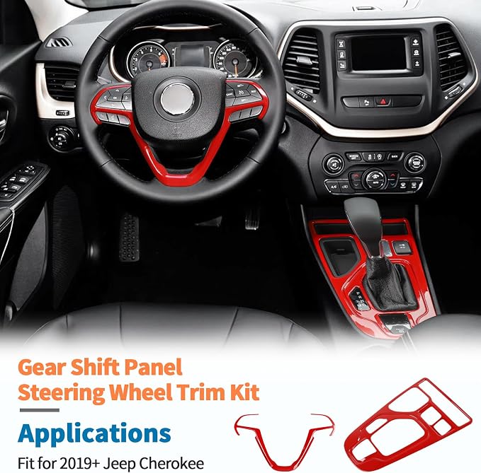 JeCar 2pcs Red Interior Trim Kit for 2019-2022 Jeep Cherokee Interior Accessories