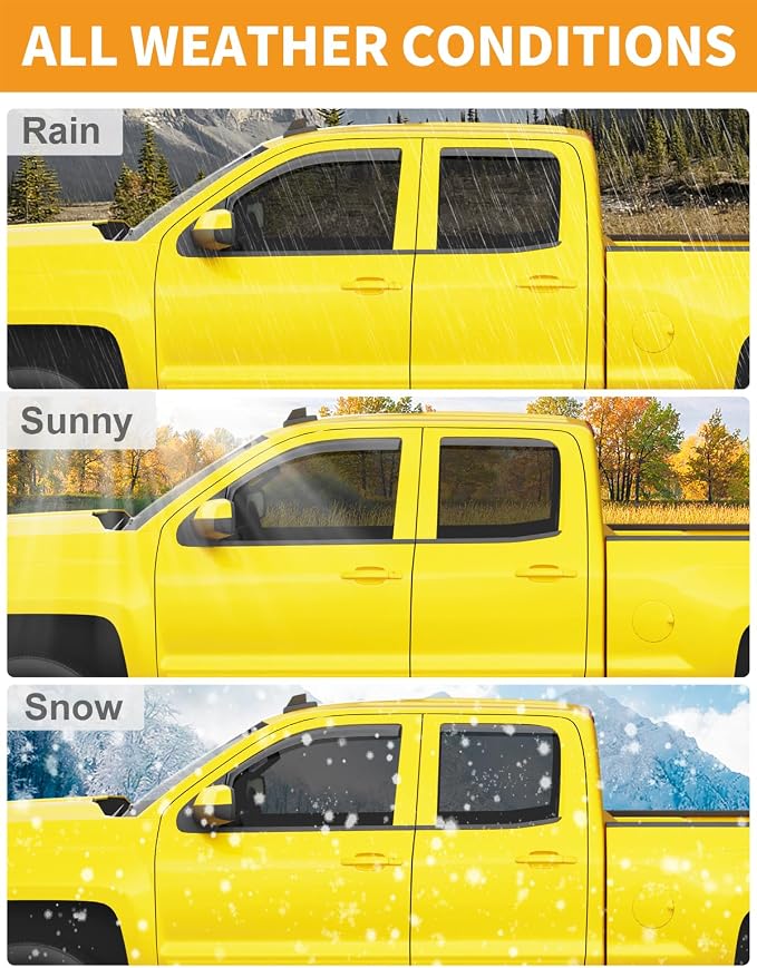 in-Channel Window Rain Guards Fit for Chevrolet(Chevy) Silverado/GMC Sierra Double Cab 2014-2018 Rain Guards Extra Durable Window Deflectors Visors Truck Vent Visors Shades Car Accessories