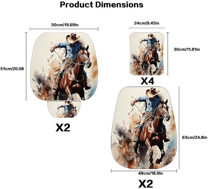 Luxury Boho Car Seat Covers Set,5-Seat Full Set with Headrest,Cowhide cowboy Ranch Western Vintage Bohemian Pattern Honeycomb Knit Fabric,Breathable&All-Season Universal Automotive Seat Protectors
