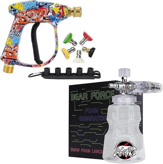 BEAR FORCE Pressure Washer Aluminium Foam Cannon Foam & High Pressure Washer Gun 3000 PSI Max with 1/4” Quick Connector & 1.25mm & 1.10mm Orifice Nozzle, 360° Adjustable Thicker Snow Foam