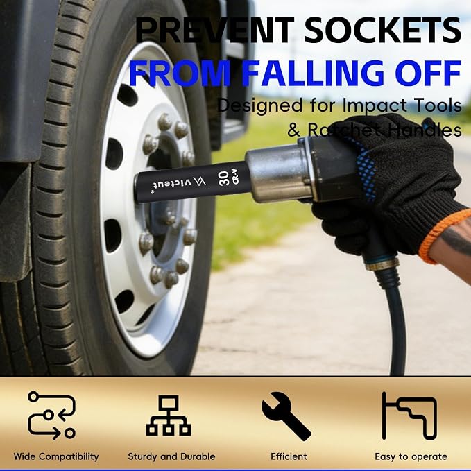 1-Inch Drive 30mm Extra Deep Impact Socket, 8-Inch (200mm) Long, 6-Point Truck & Trailer & Tractor Wheel Nut Socket, Heat Treated Cr-V Alloy Steel, One-Piece Forged, No Torque Loss