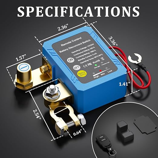 Remote Battery Disconnect Switch 12V, 240A, Kill Switch for Car Prevent Battery Drain, Anti-Theft Battery Cut Off Switch with Protect Cover, Voltage Protection to Prevent Drain for Auto, RV, Truck