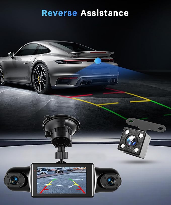 4 Channel 360° Dash Cam Front Rear Inside Left Right 3 Inch 2K Car Dash Camera WiFi Night Vision Motion Detection 24/7 Parking Mode Loop Recording Reverse Monitor Reversing with 64G TF Card