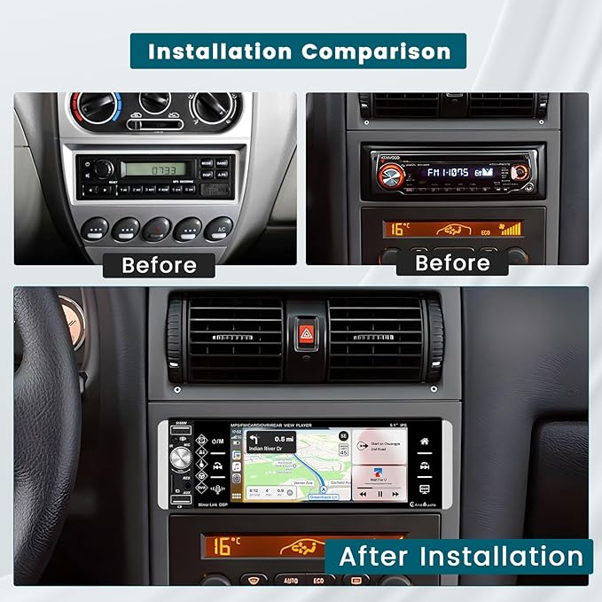5.1 Inch Single Din Car Stereo Wireless Carplay Android Auto, Touch Screen Car Radio with Bluetooth AM FM RDS Radio Receiver Rear View Camera EQ Mirror Link