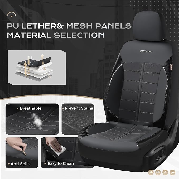 Coverado Rear Seat Covers for Cars Luxury Faux Leather Waterproof Automotive Seat Protector Universal Fit for Most Cars SUV Trucks, Black