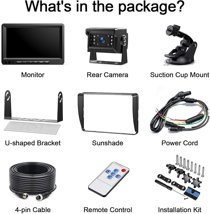 Fookoo 7" AHD 1080P Wired Backup Camera System Vibration-Proof for Tractor | Dual Split Screen Loop Recording IP69 Waterproof IR Night Vision Parking Lines for Excavator/Harvester/Agricultural Equipment