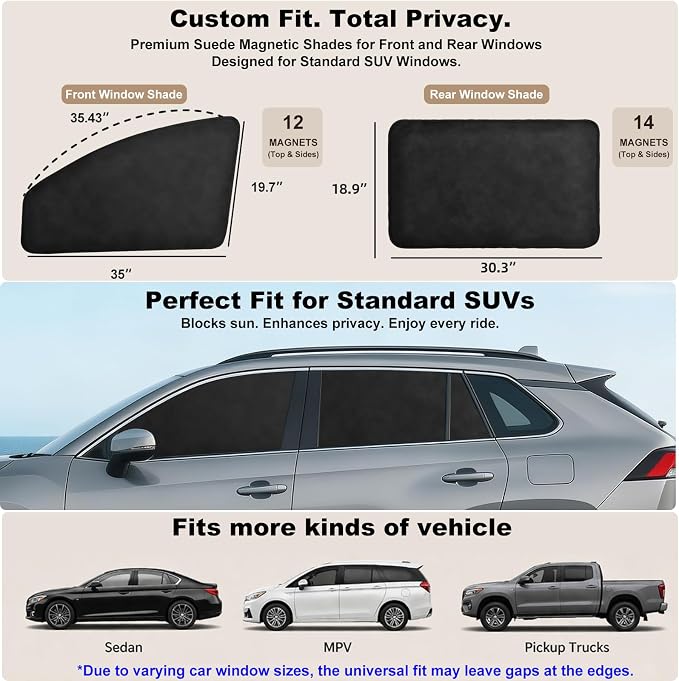 XCBYT Magnetic Car Window Shades 4PCS, 100% Blackout Privacy Curtains for Side Windows, Suede Car Window Covers for Camping, Baby Care, Breastfeeding & Road Trip Sleep
