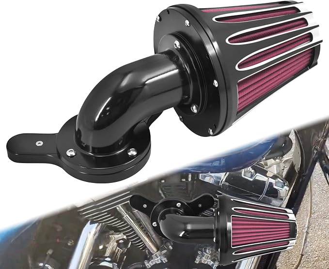 Motorcyle Air Cleaner Filter CNC 90° Forward-Facing Kit Fit for Harley Softail Touring Trike Sportster XL Dyna (Black Housing Red Element, C For Touring 08-16,Softail 16-17,Trike 08-16)
