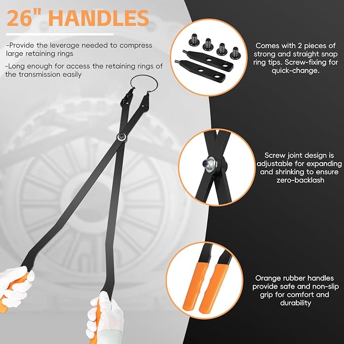 1489-26" Internal Retaining Ring Pliers with Straight Tips, Large Snap Ring Pliers for GM 5L40, 5L50, 6L50, 6L80 and 6L90 Transmissions, Heavy-duty Transmission Snap Ring Removal Pliers