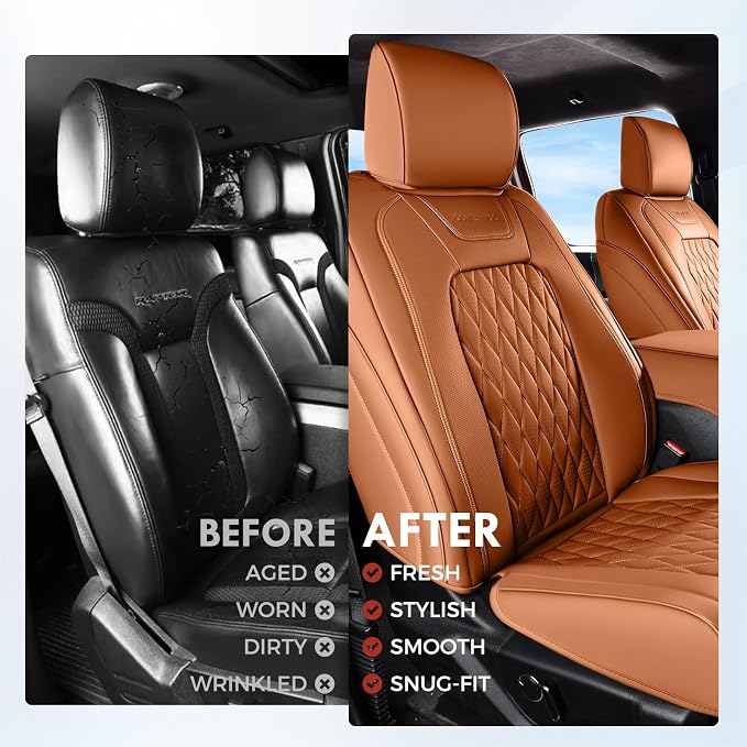 Coverado Premium Leather Front Seat Covers Waterproof Heavy-Duty Protectors Custom Fit for Ford F150 (2015-2026) F250/F350/F450 (2017-2026)-Orange, Stain-Resistant