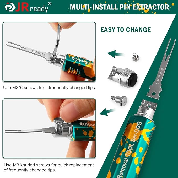 JRready ST5347 Pin Extractor Tool Kit Upgraded Pin Removal Tool with 2 Storage Handles & 26 Replacement Tips, Terminal Removal Tool Kit for Deutsch AMP/TE Molex Delphi JST Harting Connectors etc