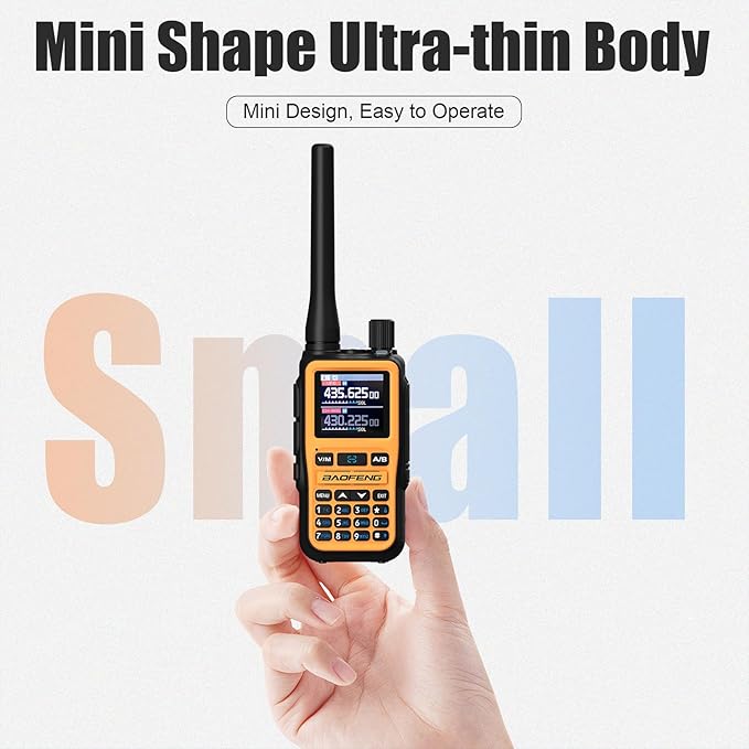 BAOFENG UV-5R Mini Two Way Radio BF-5R Mini Walkie Talkie Wireless Power Adjustable Tiny Size Frequency Copy 999 Channels Type-C Four Colors Portable Ham（2 Pack） (Orange)