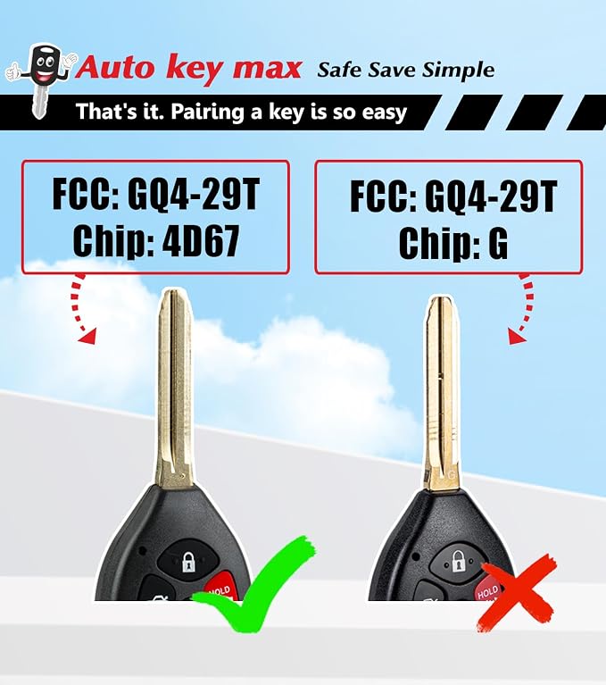 DIY Programmer Tool ，Programmable Keyfob, Simple car Key fob Replacement for 2008-2010 Toyota Corolla, 2008-2012 Toyota Avalon GQ4-29T with 4D67 Chip