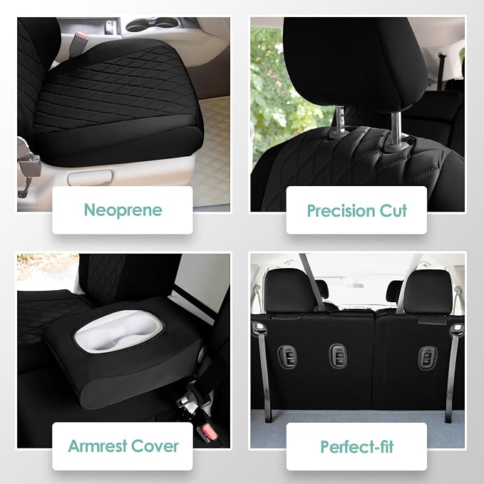 FH Group Custom Fit Car Seat Covers Specifically Made for 2016–2022 Honda Pilot, 3 Row Full Set Black Ultraflex Neoprene, Waterproof Car Seat Cover, Honda Accessories