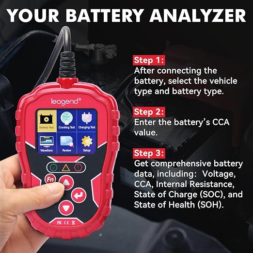 Car Battery Tester 6V/12V with 20-2000A CCA, 24V Cranking/Charging System Test, Quick Test & Multi-Standard Support, Diagnostic Tool for Trucks/Boats/RVs/Marine Vehicles