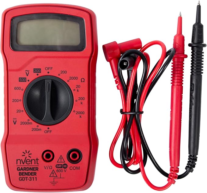 Gardner Bender GDT-311 Digital Multimeter, 3 Function, 11 Range, Tests AC/DC Voltage and Resistance, Manual Ranging, 3.5 inch Display, 1/Each , Red