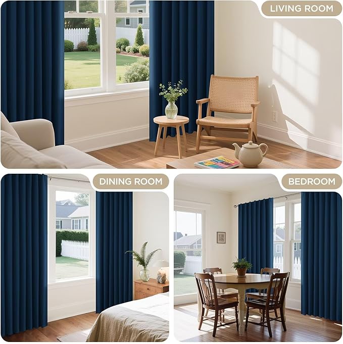 Joydeco Blackout Curtains 108 Inches Long, Thermal Insulated Black Out Curtains 2 Panels Set, Room Darkening Drapes for Living Room Window Rod Pocket Back Tab (W52 x L108 Inch, Navy Blue)