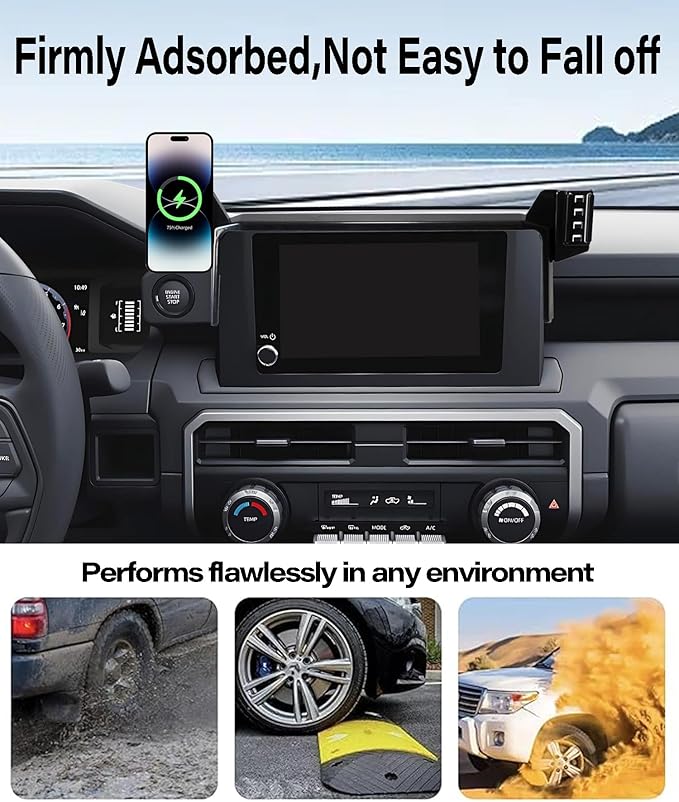 Car Phone Holder for Toyota Tacoma 2024 2025 2026 Accessories 15W MagSafe Fast Wireless Charger Cell Phone Mount Apply to 8 Inch Touch Screen Fixed Clip 360° Rotation