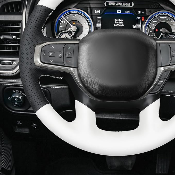 MEWANT Hand-Stitched Steering Wheel Cover Wrap for Dodge Ram 1500 2019-2023 Steering Wheel Accessories for Dodge Ram(Backsides Without Buttons)