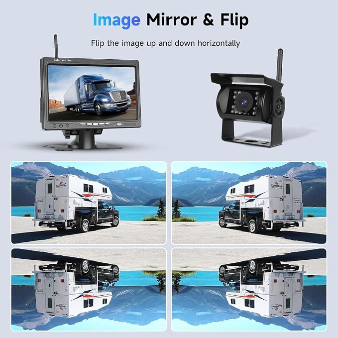 Wireless Backup Camera System for Vehicles, 7" HD Reserve Monitor, Digital 50% Clearer Signal, BSD(Blind Spot Detection), IP68 Waterproof, Easy No-Wire Install for Camper Truck Trailer Fifth Wheel RV