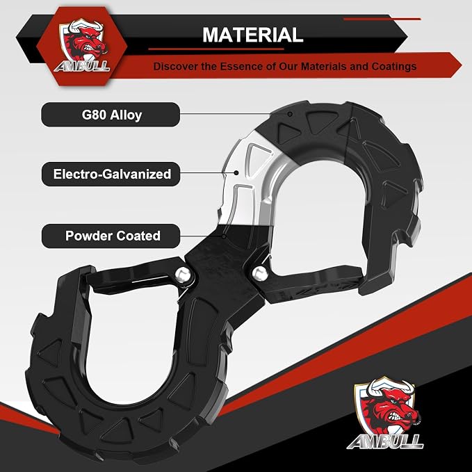 3/4" Easy Open D Ring Separate Shackles (17,600 lbs WLL) with 3/8" G80 S Shaped Tow Hook (11,200 lbs WLL) Off-Road Recovery Kit, Heavy Duty Winch Towing Combo, Black