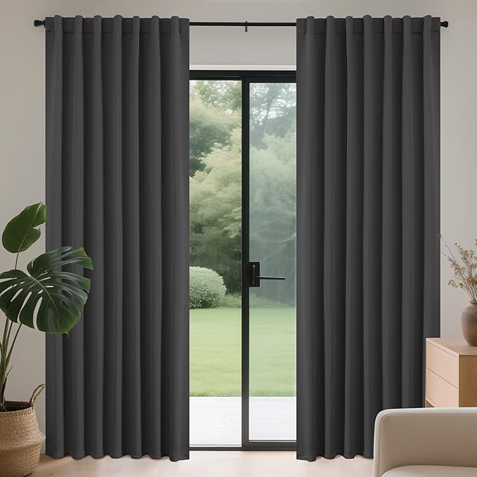 Joydeco 72 Inch Blackout Curtains for Bedroom,Black Out Curtains 72 Inch Long,Grey Curtains with Rod Pocket Back Tab,Noise Reducing Energy Save Wrinkle-Free Drapes,Halloween Window Treatments 2 Panels