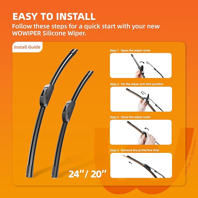 Silicone Wiper Blades 24 20 Replacement for Toyota Camry 2012-2007 4Runner 2022-2010/KIA Sorento 2015-2011 Forte 2013-2010 Soul 23-10 OEM Quality Windshield Wiper Blades for My Car(Set of 2)