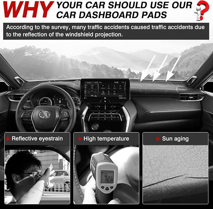 Autorder Dashboard Cover Mat for 2021 2022 2023 2024 Toyota Venza Accessories Dash Cover Flannel Dash Mat Sunshade Glare UV Rays Protector