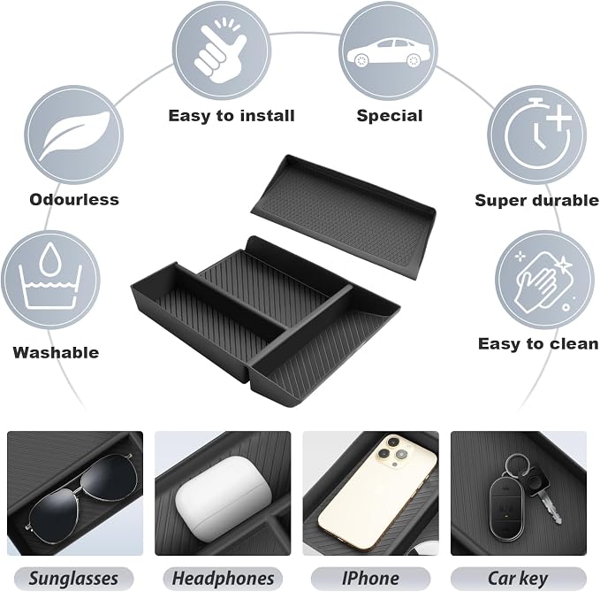 SKTU 2Pcs for 2024 2025 2026 Mazda CX-90 Accessories Center Console Organizer for 2024-2026 Mazda CX-90/2025 2026 Mazda CX-70 Console Tray Wireless Charging Mat 2025 2026 CX-90 Non-Slip Pad