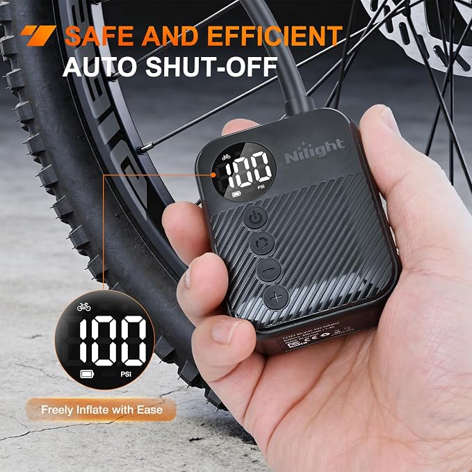 Nilight Mini Bike Pump with Gauge Fast Inflate Tiny Bicycle Air Pump Portable Air Inflator 150PSI with Presta and Schrader Valve for Road Mountain Bike E-Bike Motorcycle Ball