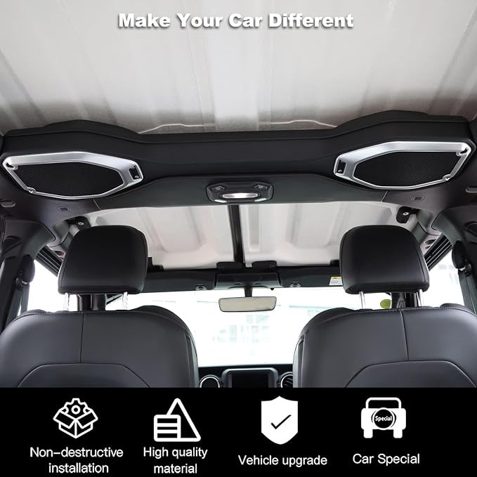 A Pillar Speaker Trim Cover & Roof Speaker Audio Trim Cover Ring Kit Decoration Interior Accessories for Jeep Wrangler JL JLU & Gladiator JT 2018-2022,Silver