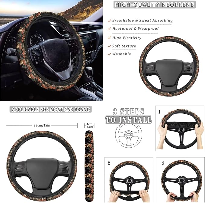 Frog Moon Mushroom Forest Pattern Auto Seat Covers Full Set, Car Interior Decor Set of 10 Steering Wheel Cover Cup Coasters Car Trash Can Air Vent Pounch Bag Keychain Universal Fit Most Cars