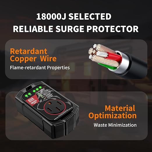 Vehiker 18000 Joules-RV Surge Protector 50 Amp, RV Power Surge Voltage Protection, RV Adapter Plug for Camper, Circuit Analyzer for Travel Trailers with Waterpoof Cover
