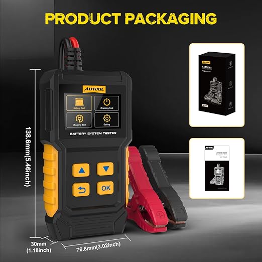 AUTOOL BT360 Battery System Tester, Car Battery Tester DC Charging Cranking Test 100-2000 CCA, 2.4" Color LCD Battery Monitor, Digital Auto Analyzer for Vehicle Truck Motorcycle