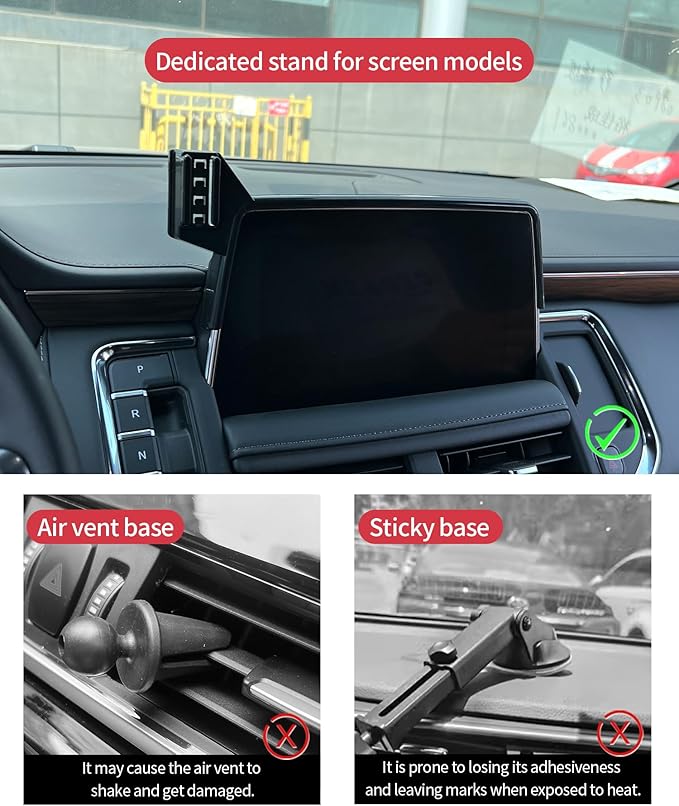 Wireless Charging Car Phone Holder for Chevrolet Suburban/Tahoe/GMC Yukon/Yukon XL 2021-2024, 10.2" Screen Fixed Clip, 360° Rotation Car Phone Mount Compatible with MagSafe
