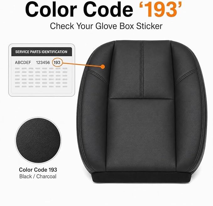 #193 Black Driver＆Passenger Side Bottom Seat＆Top Lean Back Leather Covers Compatible with Chevy Silverado Suburban Avalanche/GMC Sierra Tahoe Yukon 2007 2008 2009 2010 2011 2012 2013 2014