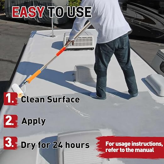 RV Roof Sealant 1 Gallon, RV Roof Coating Quick Drying Solar Reflective, Leak Repair Liquid Flexible Membrane Waterproof Paint for Camper & Travel Trailers(White)