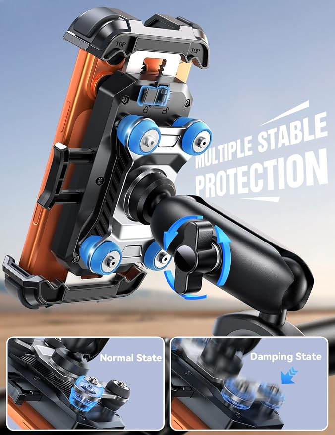 JOYROOM Motorcycle Phone Mount Holder - [Dual Vibration Dampener]100mph Anti-Shock Phone Holder for Motorcycle [Metal Extension Handlebar Clamp] Bicycle Bike Phone Holder Mount for 4.7-7" Cell Phones
