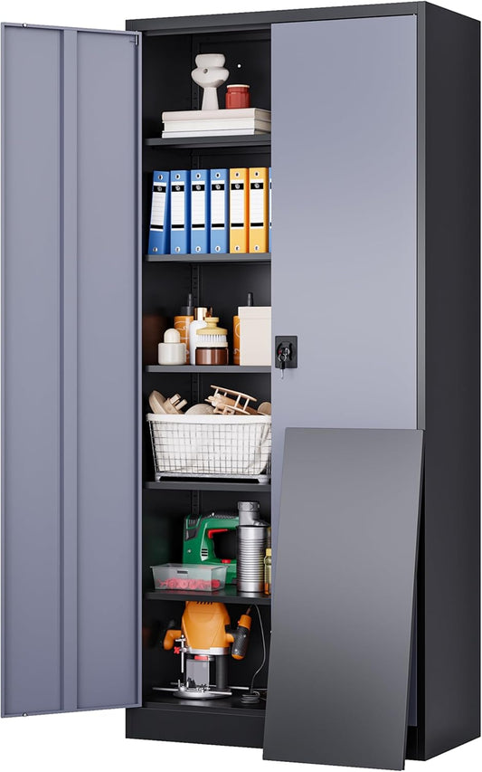 SISESOL Wide & Deep Metal Storage Cabinet with Lock & 5 Adjustable Shelves,72" Gray Garage Storage Cabinet with Locking Doors,Locking Metal Cabinets for Home,Office,Shop,Garage 72x36x18