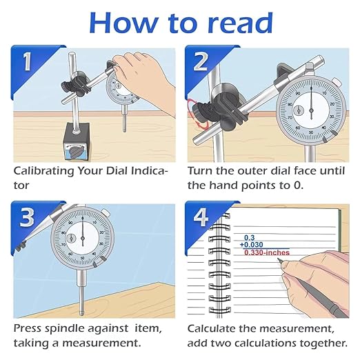 0-1" Magnetic Base Dial Indicator Kit, 0.001" Resolution Precision Machinist Tools with 22 Test Tips & Adjustable Long Arm, Flat/Lug Back for Lathe/Mill/Vibration Measurement