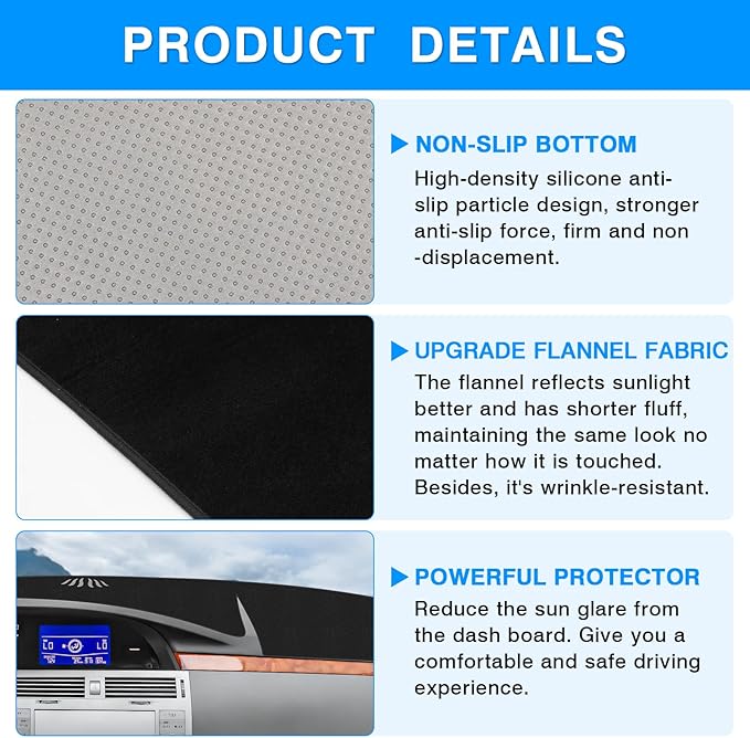 Autorder Dashboard Cover Mat for Toyota Avalon 2005-2010 Accessories Dash Cover Upgrade Flannel Dash Mat Sunshade Glare UV Rays Protector