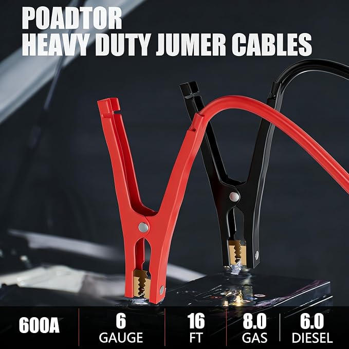 Jumper Cables for Car Battery, 6 Gauge 16 Feet 600AMP, Automotive BoosterCables for Jump Starting Dead or Weak Batteries with Carrying Bag Included