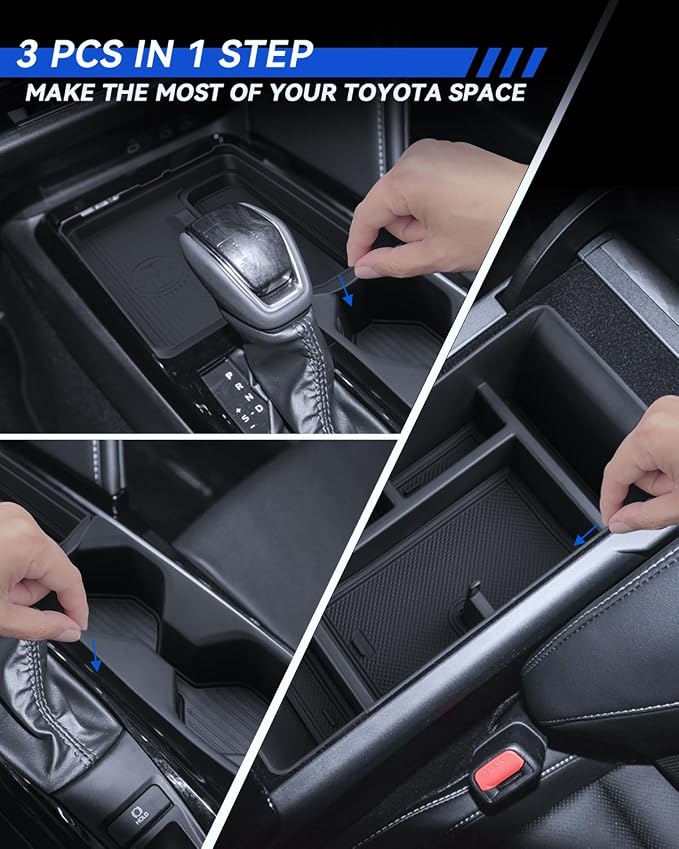 for Camry Center Console Organizer 2025-2026 Toyota Camry Accessories 3Pcs Set with Center Console Organizer + Cup Holder + Wireless Charger Mat Durable ABS Plastic