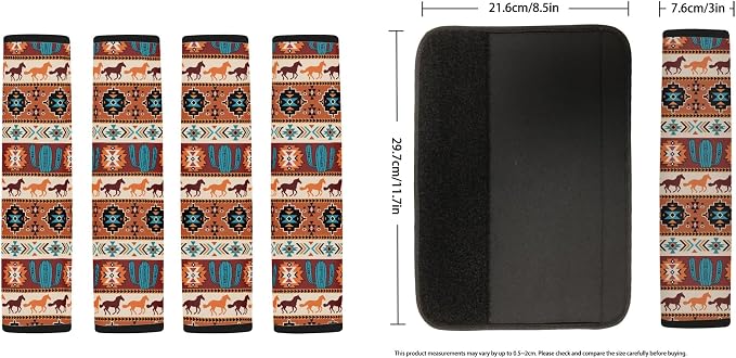Western Seat Covers Full Set with Aztec Western Horse Steering Wheel Cover, Shoulder Pads, Cactus Seat Covers Car Accessories Universal Fit for Most Cars, Brown