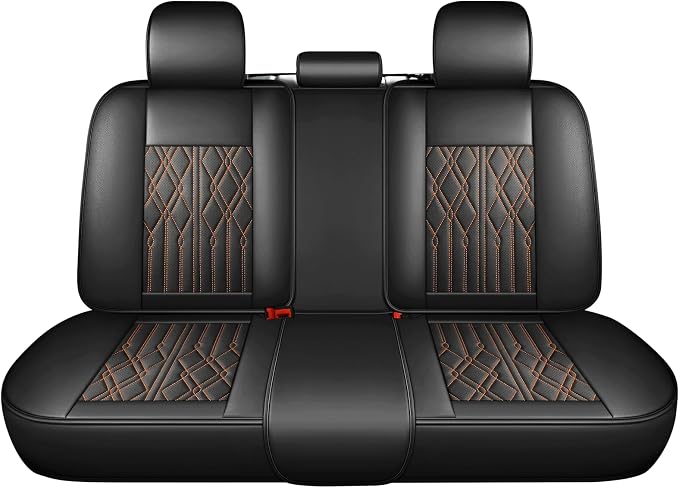 Huidasource Rear Seat Covers, Waterproof Faux Leather Rear Split Bench Car Seat Covers, Universal Fit for Most Cars Sedans SUVs Pickups Trucks, Cup Holder Compatible, Black&Orange