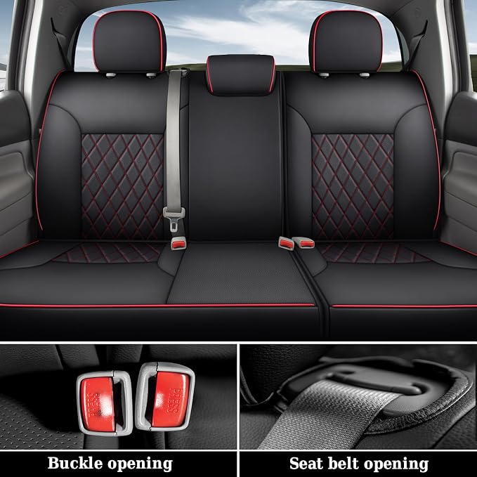 Coverado Tacoma Seat Covers Full Set, Leather Seat Covers for Car, Car Seat Protector Cushion Tacoma Accessories Compatible with 2005-2023 Toyota Tacoma Double/Crew Cab(Red)