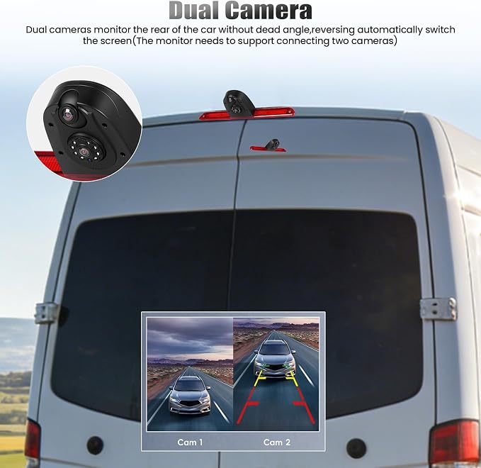 Brake Light Dual Backup Camera for Mercedes Sprinter 2007-2019|IP67 Waterproof Reversing Camera with 140°Wide Angle,Wired Stable Signal & OEM Fit|IR Night Vision,Rear View Reverse Parking Camera