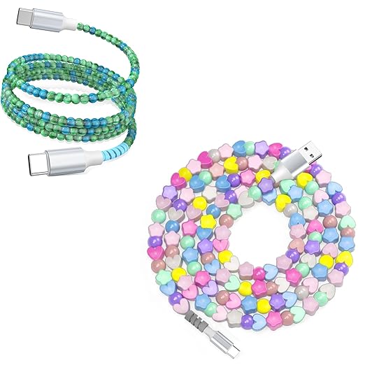 USB A to USB C Cable Beaded Charging Cord 3FT for iPhone 17 16 Pro Max 15 Car Play,Cute Type C Fast Car Charger Cable for iPhone 17e 16e 15/iPad Pro 10 11th/Samsung S26 S25 Ultra S24 Phone Girls Women