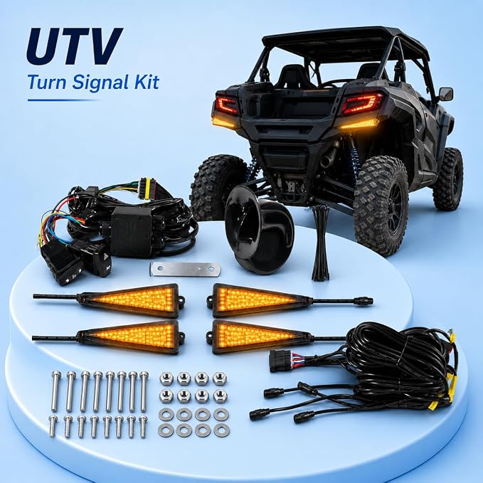 UTV Triangle Turn Signal Kit with 110dB Horn Pre-Wired Plug and Play ATV Blinker Kit with Amber LED Hazard Lights Rocker Switch Universal Street Legal Kit Compatible Polaris Can-Am Golf Cart