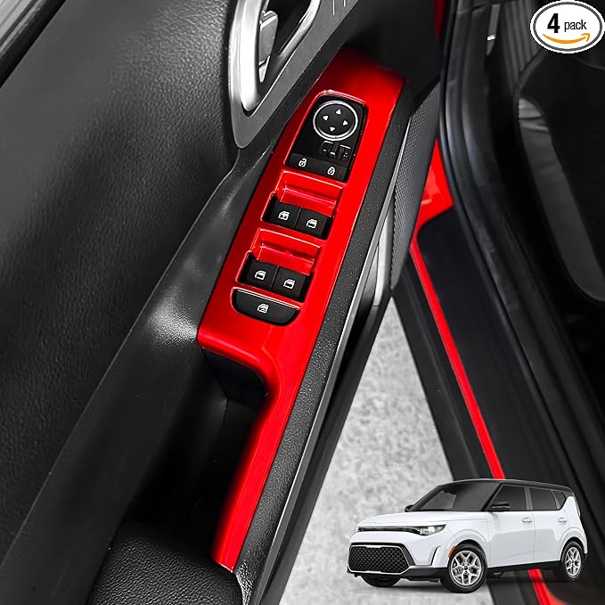 YOUTOOCAR 4PCS Window Switch Panel Trim Covers Compatible with Kia Soul 2022-2026 Accessories (Red)
